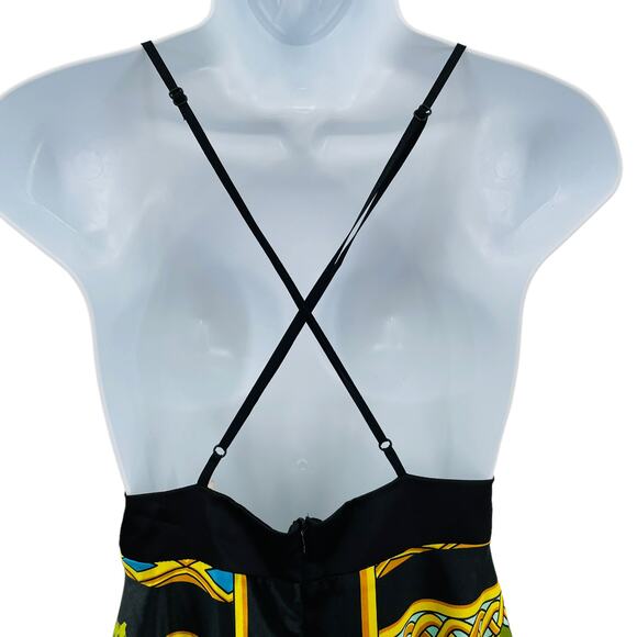 Forever 21 Vintage Black Multicolor Asymmetrical Halter Top Y2K Dress Women Sz S - Picture 10 of 12